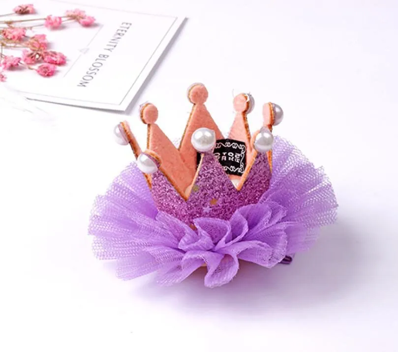 Cute Tiaras Christmas Gift Lovely Baby Hair Clips Pearl Rhinestone Crown Children Hair Accessories 