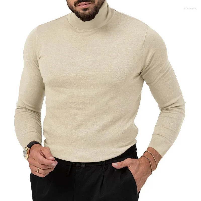 Мужские свитера 2023, осенне-зимний модный однотонный вязаный свитер для отдыха, кашемировый теплый пуловер с длинными рукавами