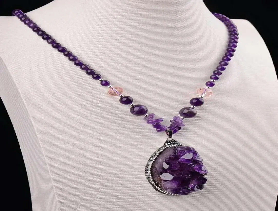 Precioso y hermoso colgante de racimo de amatista Natural, collar de cristal de ágata, cristal especial, regalo de cristal, color púrpura5449587