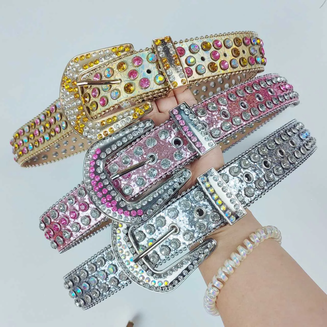 Belt Designer New Net red diamond pearl straight multicolor hot selling belt for women