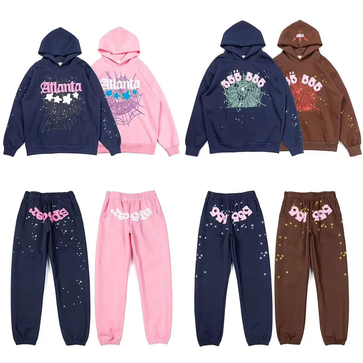 Goedkope groothandel spider hoodies Jong Thug 555555 Angel pullover roze rode hoodie hoodys broek mannen sp5ders afdrukken sweatshirts topkwaliteit vele kleuren