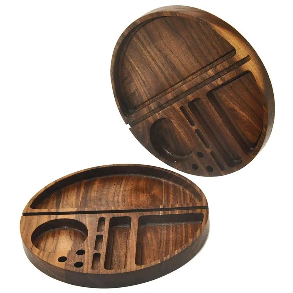 HONEYPUFF Round Shape Wooden Rolling Tray With Groove Diameter 218 MM Natural Wood Tobacco Roll Tray Cigarette Tobacco Rolling Too263T