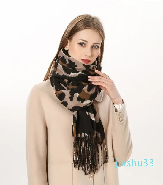 Lenços moda cachecol quente leopardo impresso borlas cashmere longo envoltório xale acessórios de inverno pashmina hijabs bandanas
