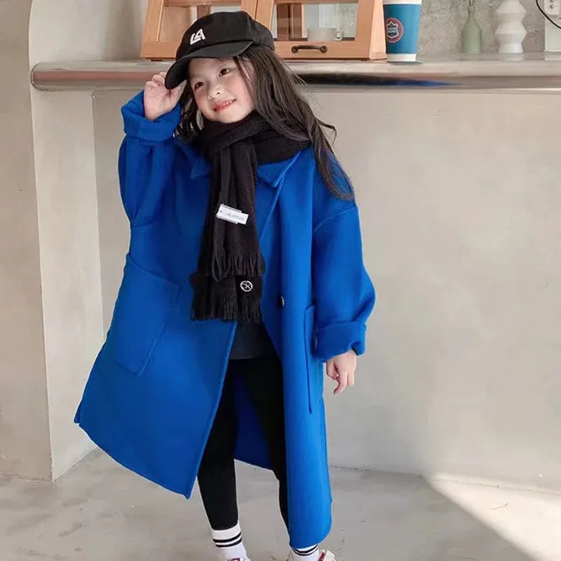 재킷 여자 아이 en 코트 재킷 오버 코트 2023 블루 따뜻한 겨울 면화 방풍 플러스 사이즈 어린이 의류 231122