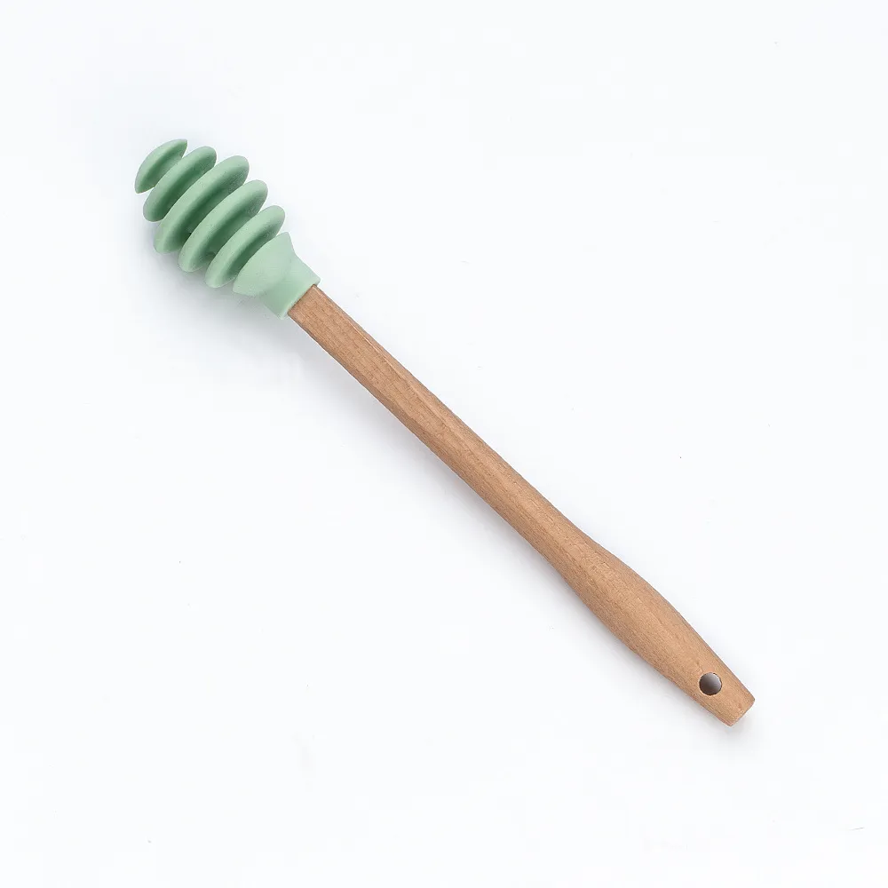 Wooden Handle Honey Silicone Tools Honey Spoon Drizzle Stick Honeys Mixing Stirrer Dip Spiral Server Kitchen Gadget Tool 