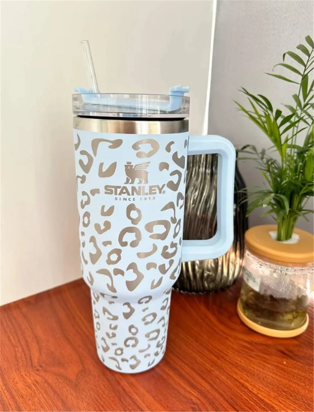  quencher 40oz tumbler leopard print with Logo handle lid straw beer mug water bottle powder coating outdoor camping cup vacuum