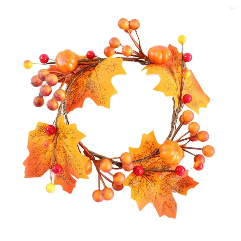 Dekorativa blommor Maple Pumpkin Wreath Leaf Dekor Fake TABLEDOP Fall Berry Festival Simulation Silktyg som hänger konstgjorda Halloween