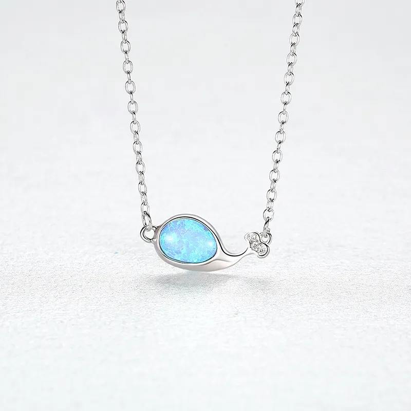 2024 Nouveau mignon mode petite baleine s sier pendante femme exquise opal collier de collier de collier de collier