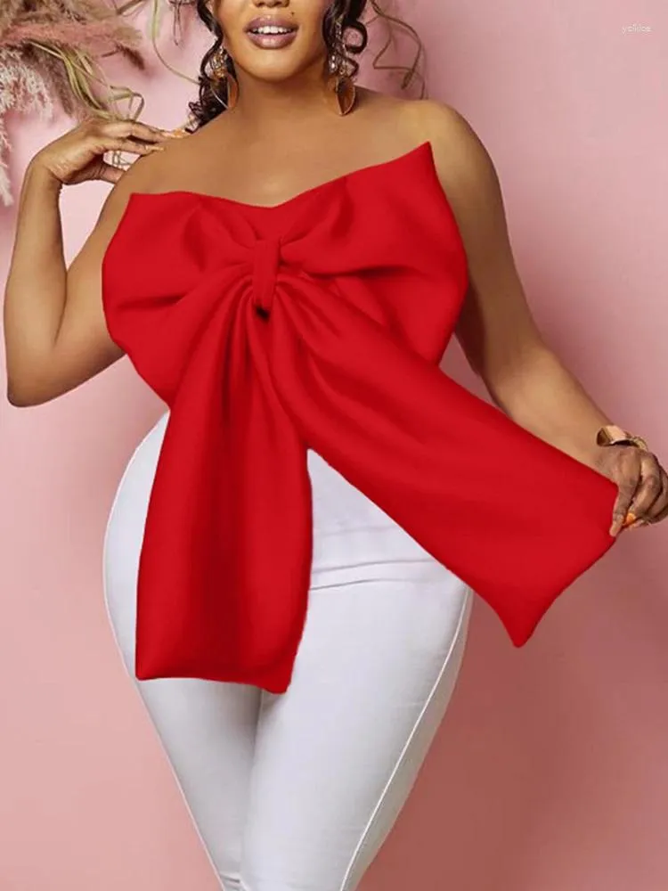 Dames Blouses Sexy Crop Tops Vrouw 2023 Tube Top Blote rug Shirt Blouse Grote Strik Feest / Avond Avondje Uit Clubwear Modieus Rood Zwart In