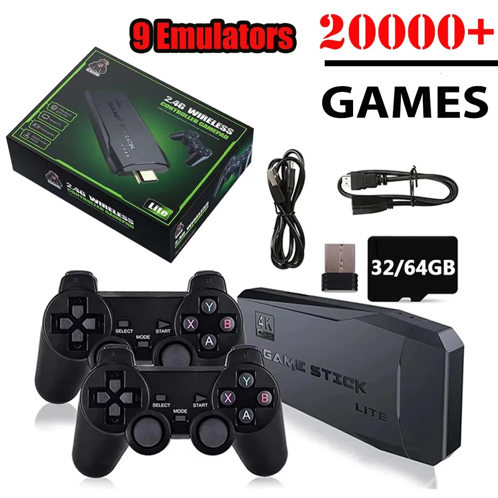 Portable Game Players 4K Video Console Wireless Controller Gamepad Buildin 20000 Game 64g Retro Handheld Player HD TV Stick 231123