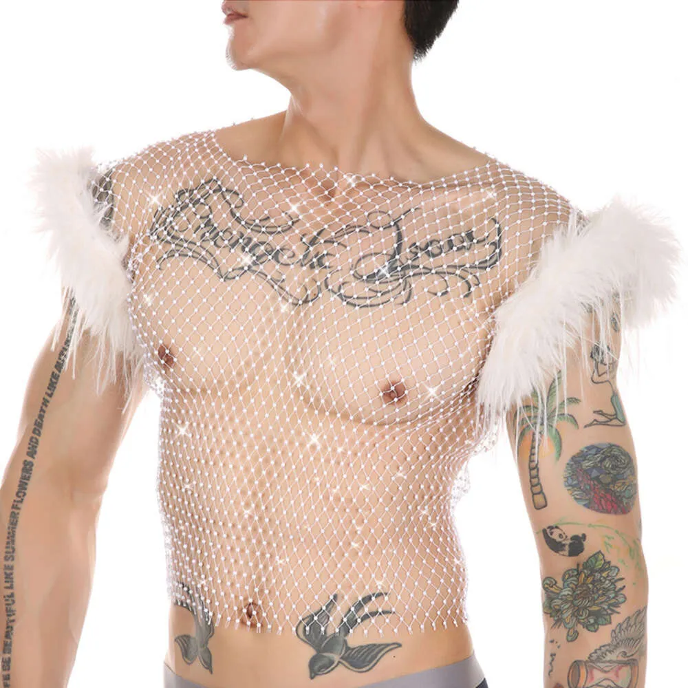 Vêtements de Bondage scintillants pour hommes et femmes, haut court en maille, gilet de fête, T-shirt sans manches en résille, vêtements transparents