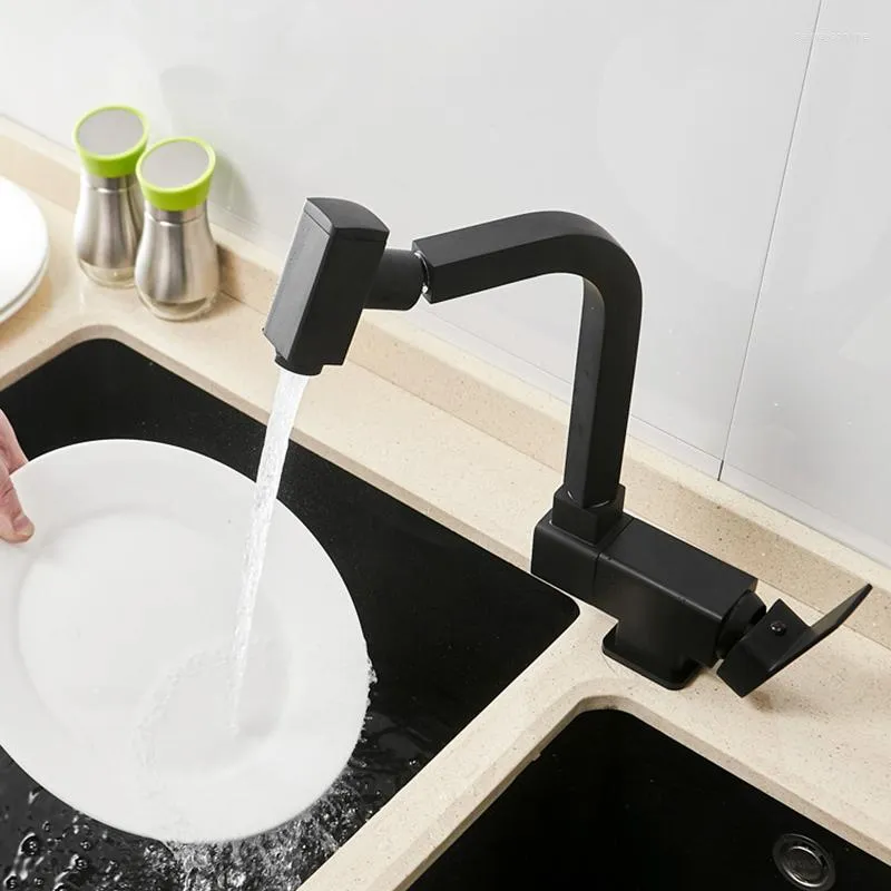 Kitchen Faucets 360 Degree Rotating Black Brass And Cold Sink Faucet Single Handle Deck Mounted Flexible Mixer Taps