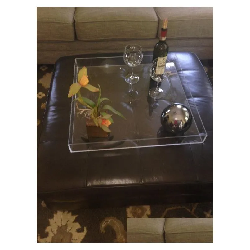 Assiettes Assiettes Plateaux ottomans en acrylique transparent Plateau de service en Lucite Assiette à boisson unique en plexiglas Articles ménagers de bureau Livraison directe Garde à domicile Dhlsr
