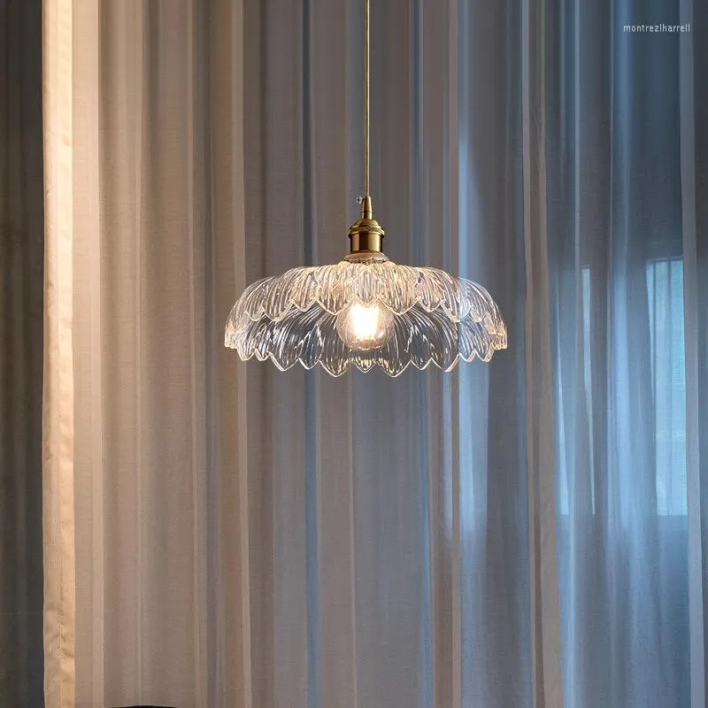 Kolye lambalar Nordic Light Lüks Cam Restoran Tavan Lambası Retro Pirinç Yemek Masa Bar Çay Odası Kişiselleştirilmiş Küçük