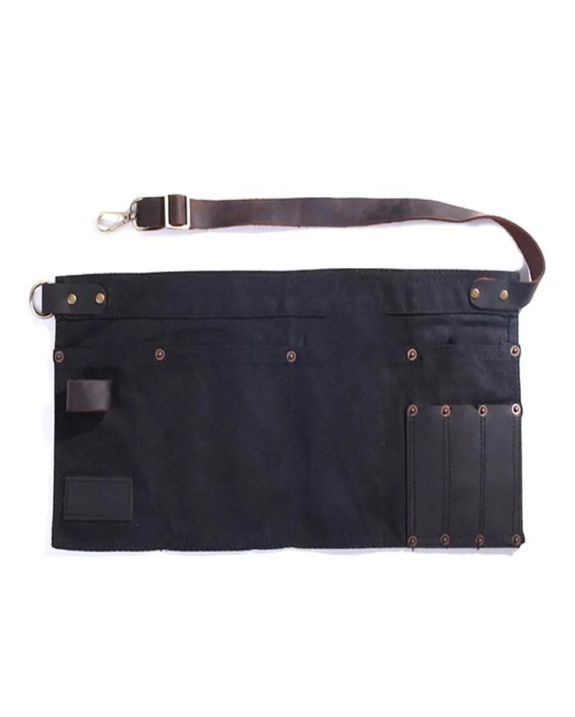 Förkläden Multi Pocket Förkläde för kvinnor Real Leather Canvas Half servitrislärare Vendor Utility Server Cosmetic Black6506545