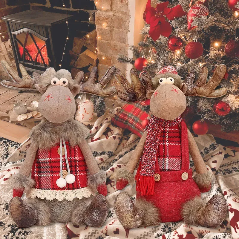 Decoraciones navideñas Decoraciones navideñas Muñeca de ciervo Tela roja Retráctil Sentado Postura Decoración Artesanía Decoración del hogar Regalo para niños Navidad 231122