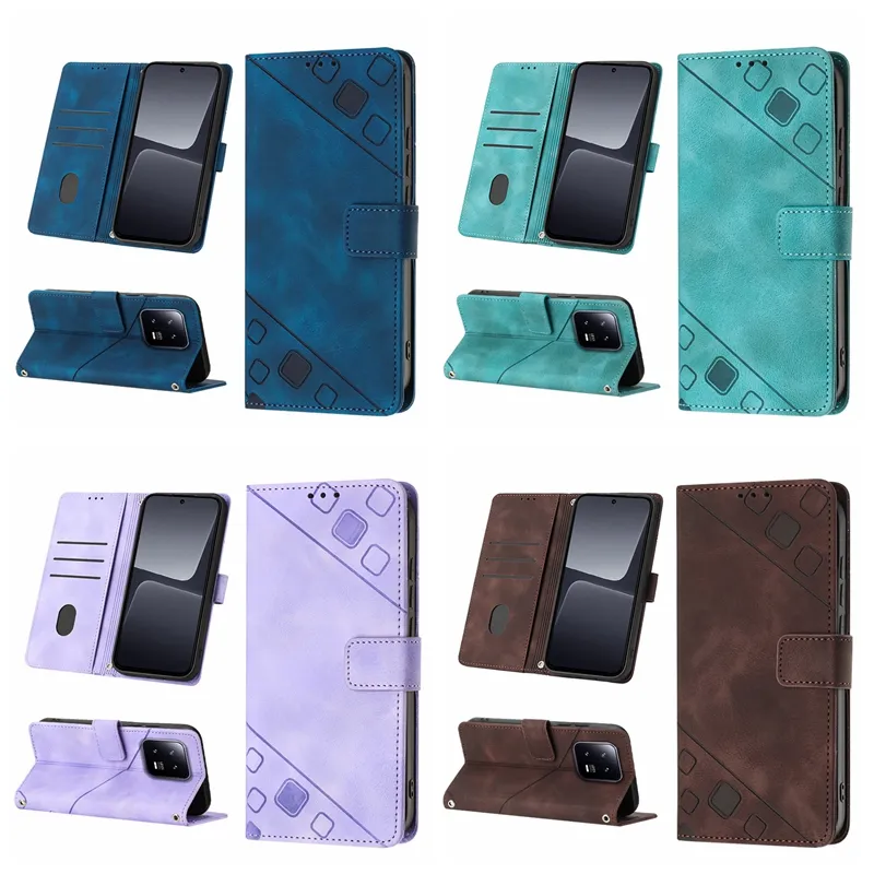 Mode lederen portemonnee kisten voor Samsung M14 5G A24 M13 M14 5G A31S M33 M53 X Cover 6 Pro Xiaomi 13 13T Pro Imprint Hand gevoel Skin Feel ID Card Slot Holder Flip Pouch