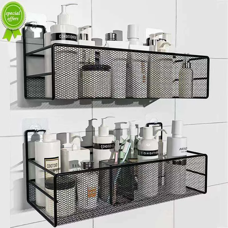 Black Wall-mounted Bathroom Shelf Shower Shampoo Rack Toilet Accessories  Kitchen Free Punch Condiment Storage Basket