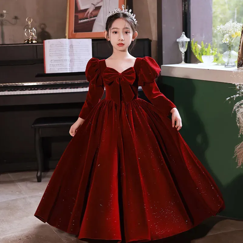 Girl s Dresses 2023 Teenmiro Prom Dress for Girls Children Elegant Red Velvet Long Evening Kid Luxury Ball Gown Teens Partywear 231123