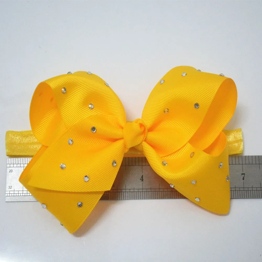 6 Inches Large Big Hair Bows with Sparkly Rhinestones Hair Bow Fashion New Soft Elastic Headbands Hair Accessories for Baby Girls