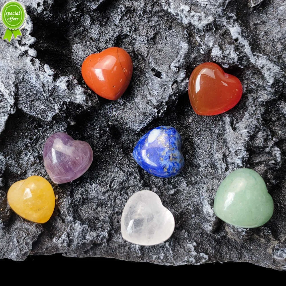 1PCs جديدة الحجارة الطبيعية والبلورات منحوتة القلب متعدد الألوان على شكل قلب الحجر الأحجار الكريمة الديكور DIY لقلادة شفاء ريكي S14