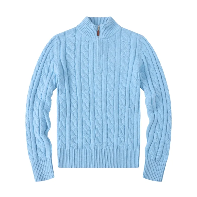 Chaud petit cheval marque de broderie hommes épais pull designer polo demi fermeture éclair à capuche à manches longues tricoté cheval twist col haut hommes