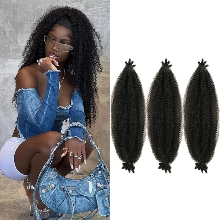 Springy Afro Twist Hair Meche Afro Kinky Spring Twist Hair For Butterfly Distressed Locs Natural Black Marley Twist Braiding Hair