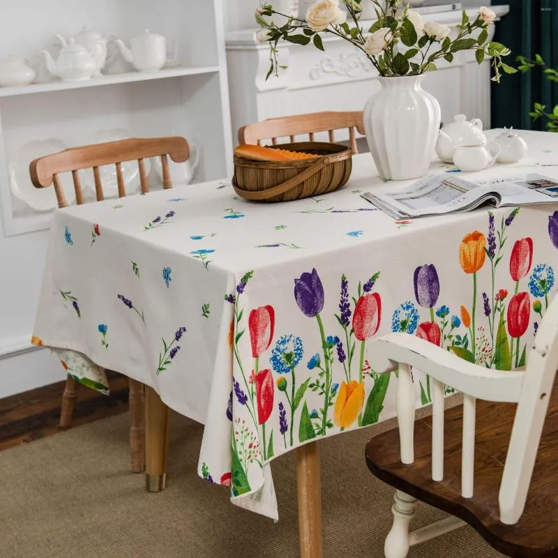 Tanta de mesa Tulipa tulipa de linho impresso Tampa retangular pastoral para banquete de festas Decoração de manto de lareira Toalha de Mesa