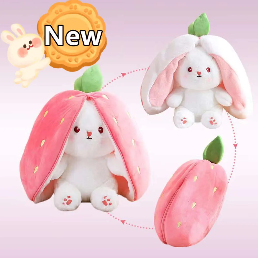New Newest Creative Funny Doll Carrot Rabbit Plush Toy Stuffed Soft Bunny Hiding in Strawberry Bag Toys for Kids Girls Birthday Gift