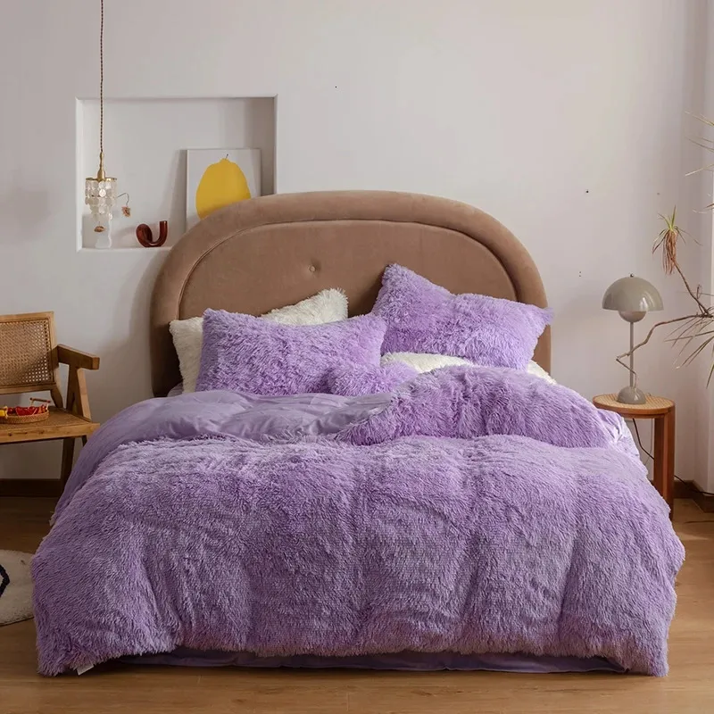 Conjuntos de cama Quilt Cover Winter Super Warm Bed Plush Velvet Bedding Set Cordeiro Lã Cashmere Lavanda Duveta Capa Fronha Meninas Princesa 231122