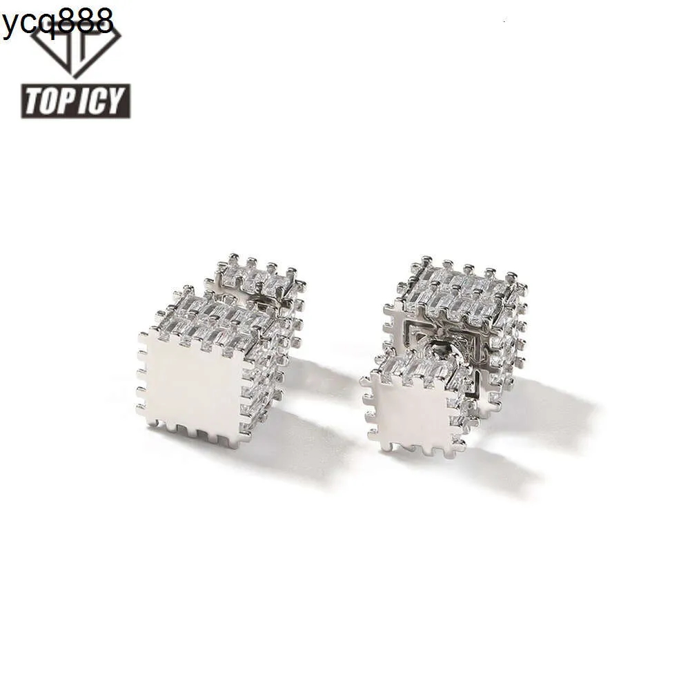 Hip Hop Jewelry Baguette Diamond Square Block Earring Studs Iced Out Full Diamond Square örhängen för män Kvinnor