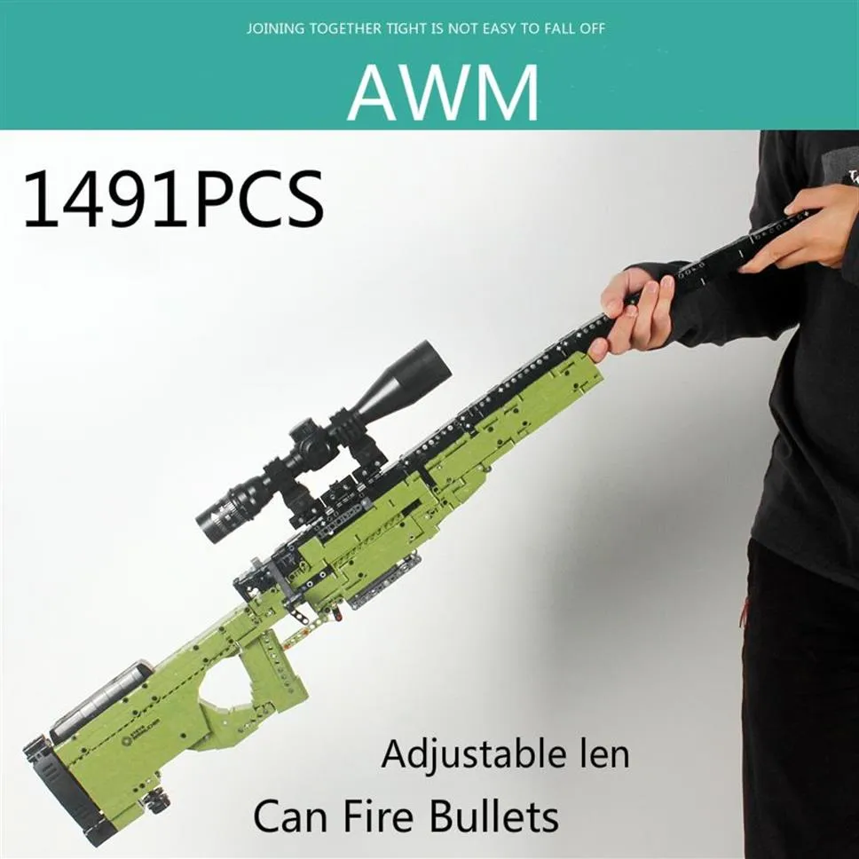 NOWOŚĆ 1491PCS AWM Sniper Rifle Model Bloks Building Technic Pistolets Bricks Pubg Wojskowy Swat Broń Zabawki C11152455
