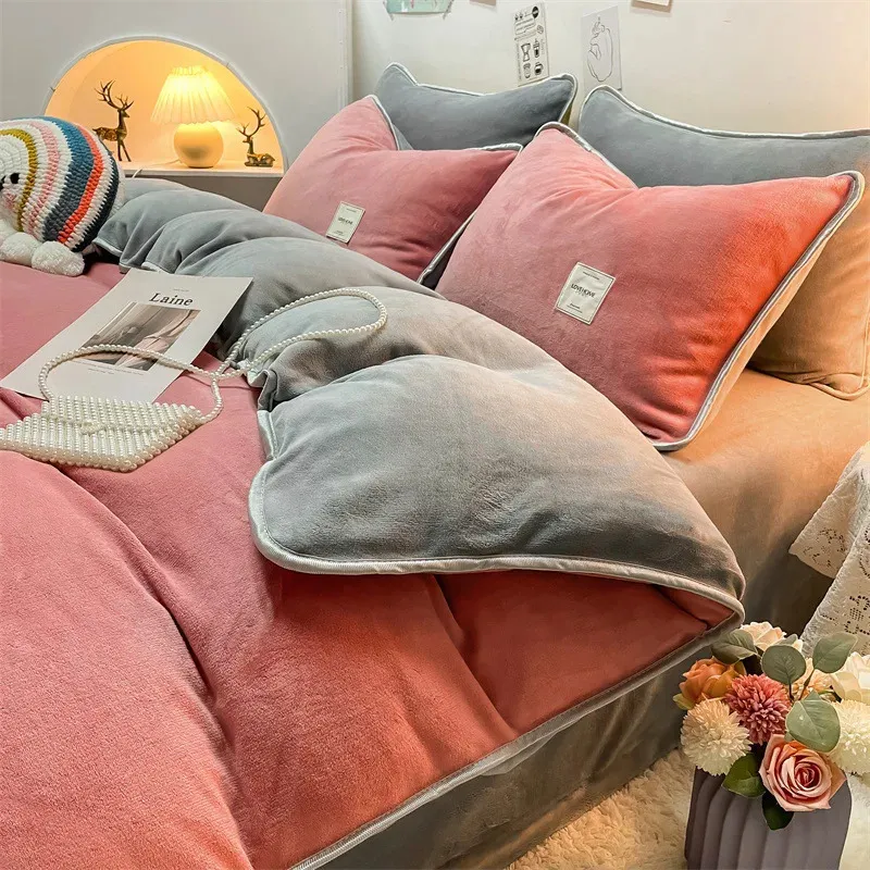 Winter Flannel Fleece Bedding Set Soft And Warm Coral Fleece Quilt