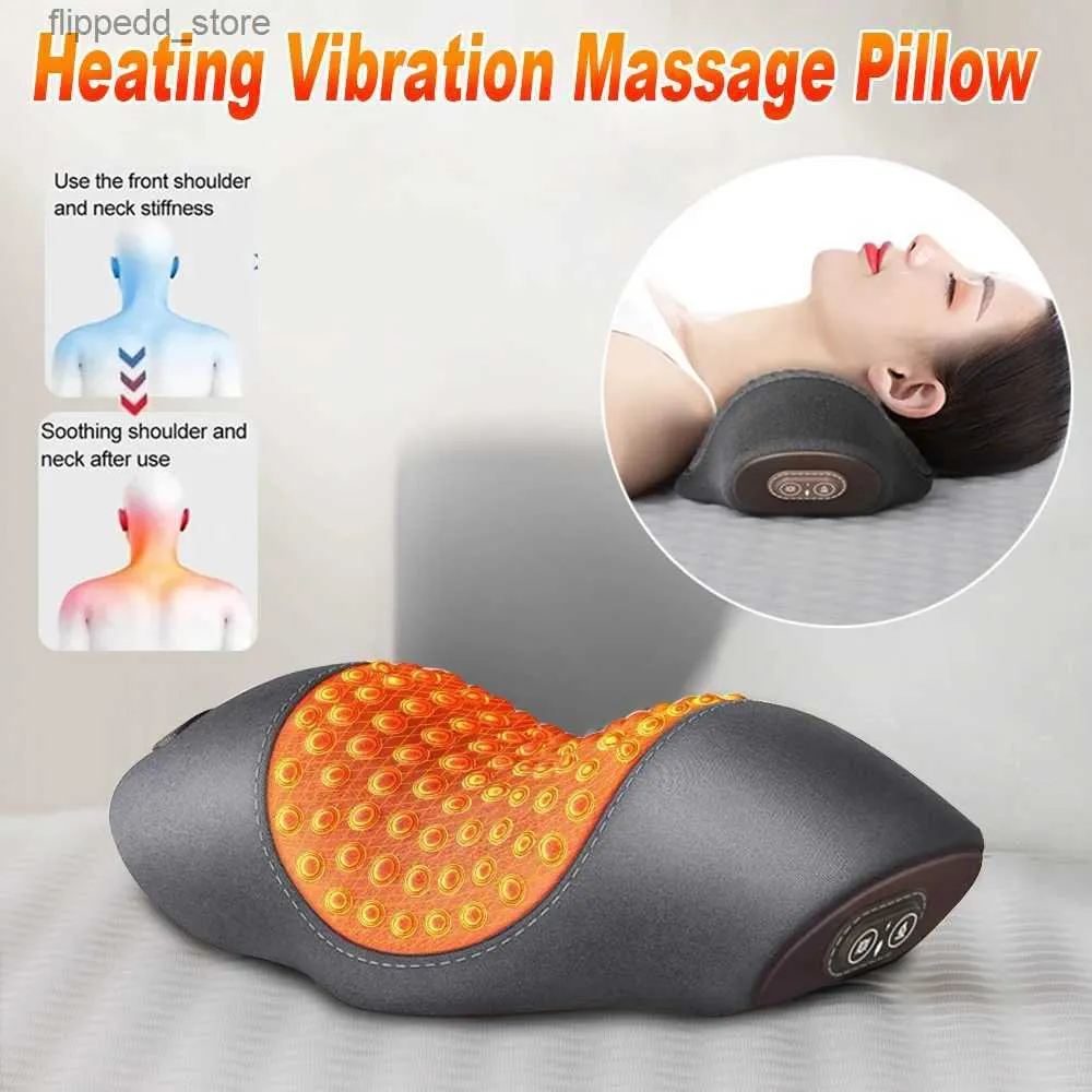 Massera nackkudde Electric Vibration Neck Massage Pillow Hot Compress Massager Neck Traction Pain Relief Massage Kudde Ryggrad Stöd Sleep Relax Q231123