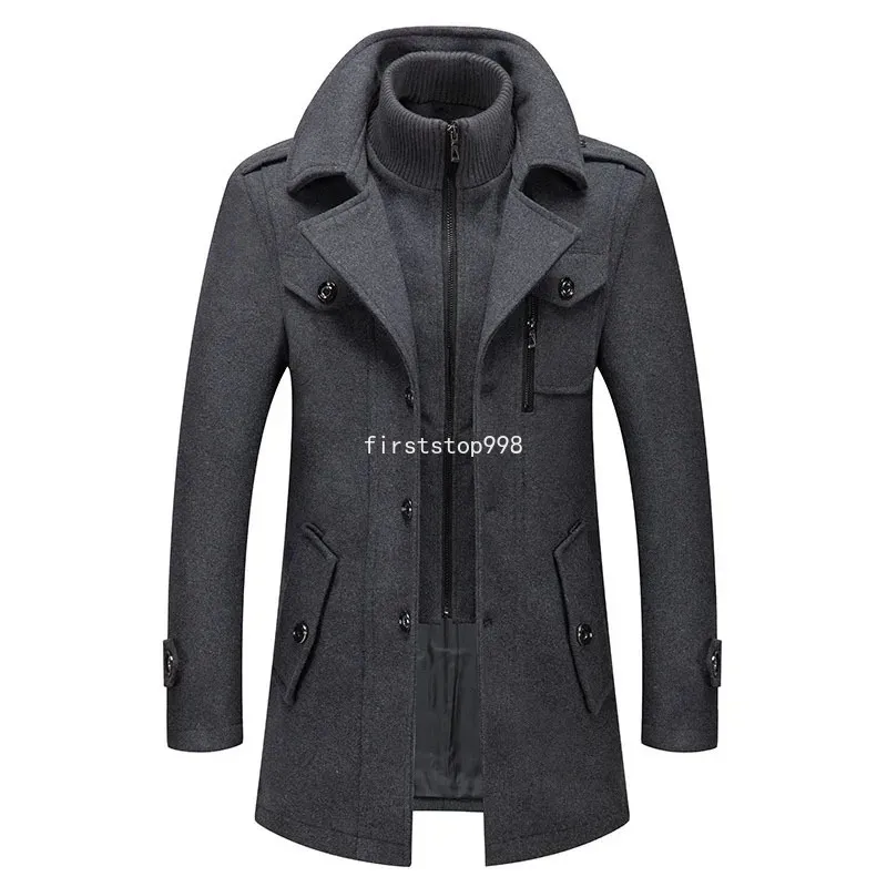 Manteaux en laine pour hommes, mode mi-longue, veste à Double col avec fermeture éclair, coupe-vent, pardessus en laine 4XL, automne hiver