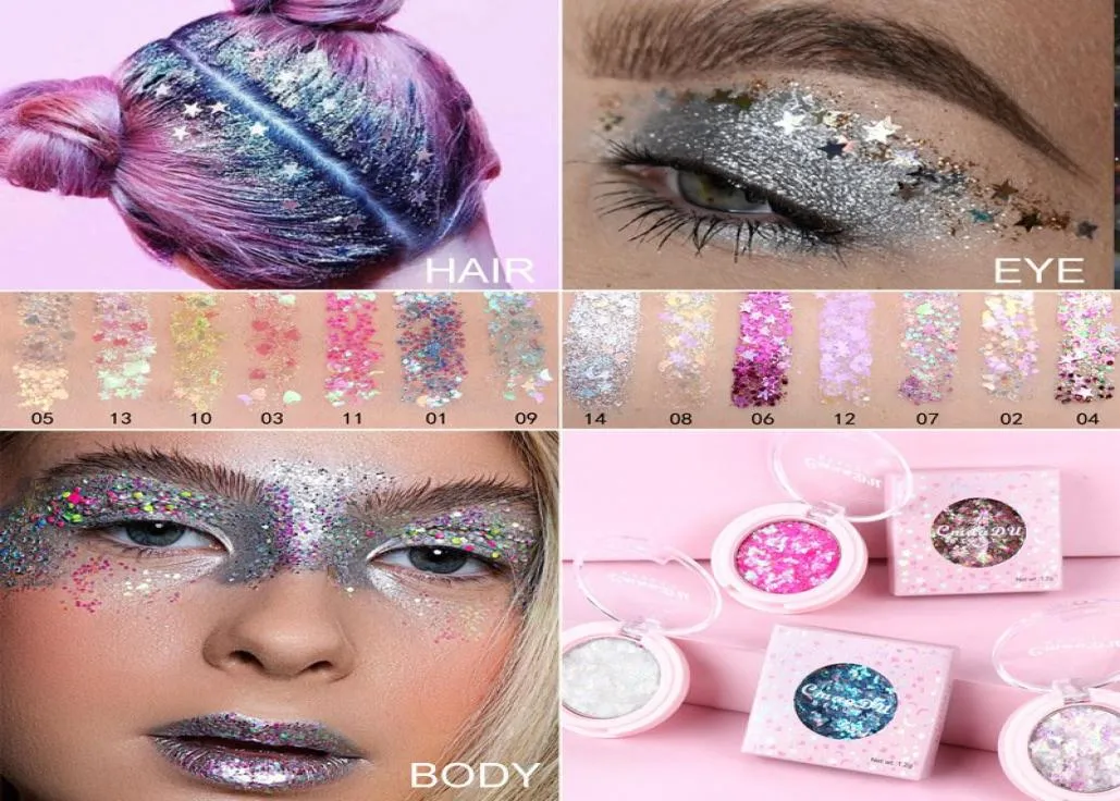 Cool Monochrome Glitter Powder Sequins Eyeshadow Pentagonal Star Moon Diamond Fragment Face Colorful Polarized Stage Makeup1979666