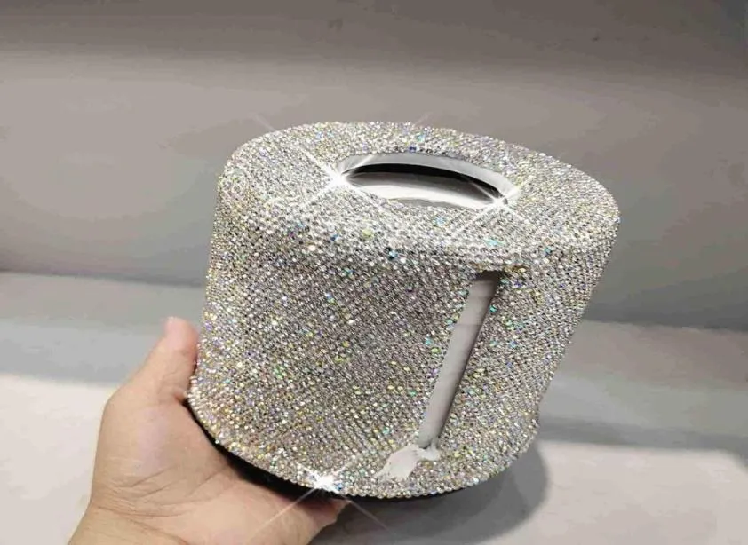 Tissue Boxes Napkins Rhinestone Cylinder Box Circular Pumping Case Office Living Room Bedroom Toilet Roll Paper Tube Bucket Hold1676675