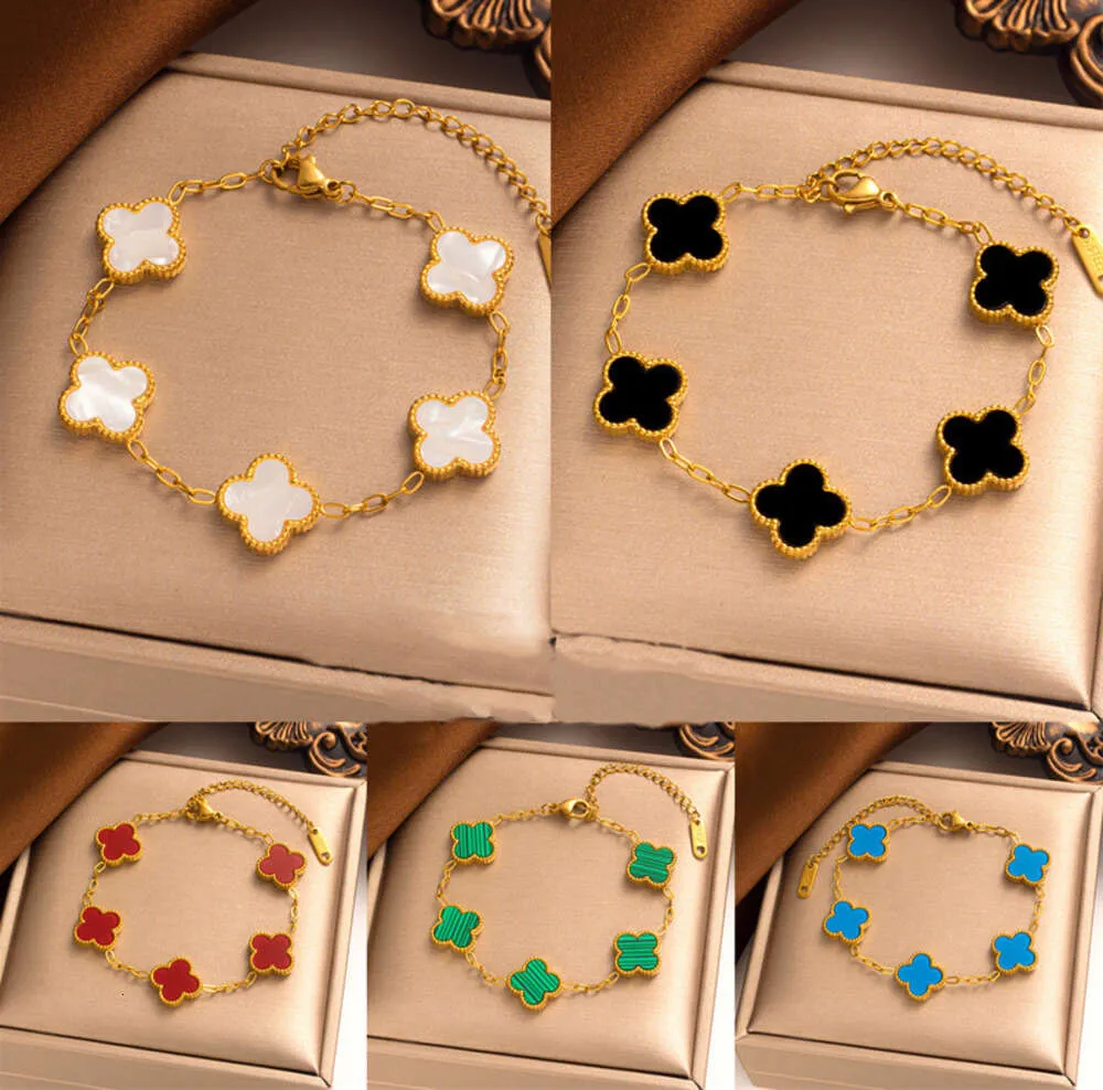 18k Guldpläterad klassisk mode Lucky Flower Armband Fyra bladarmband för kvinnor nagelarmband guld silver