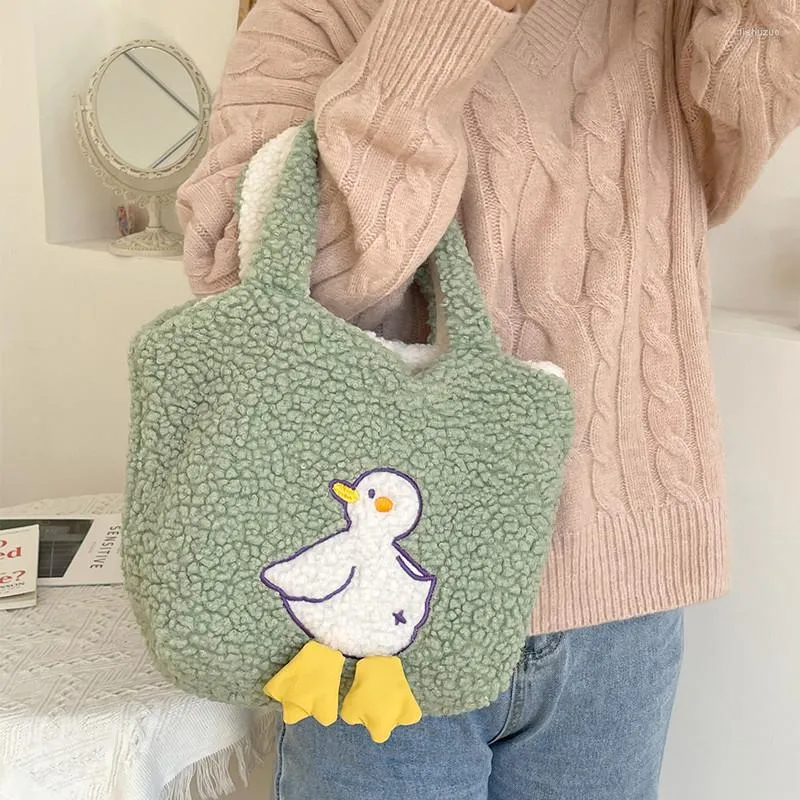 Evening Bags Women Winter Lovely Duck Plush Handbag Girl Funny Double Lamb Hair Small Mobile Phone Bag