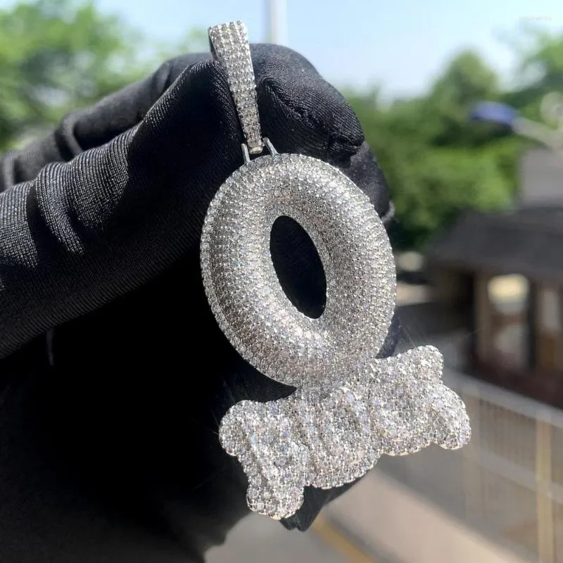 Correntes Iced Out Letter O Block Pingente Bling Zircônia cúbica Micro Pave Cz Pavimentada Hip Hop Masculino Menino Corda Corrente Jóias