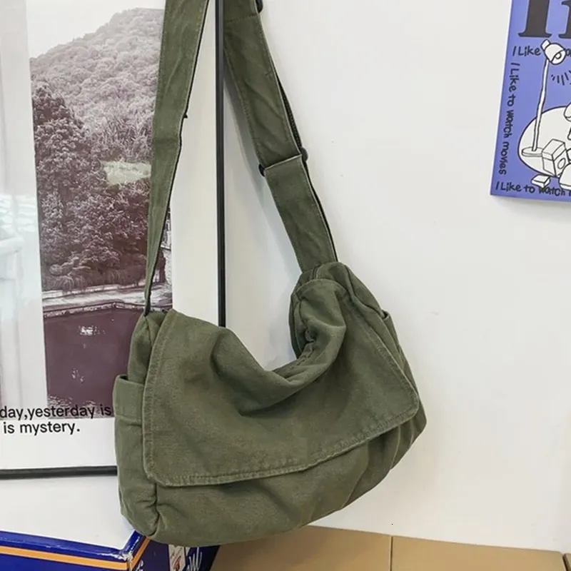 Evening Bags Female Canvas Fabric Hobo Soft Slouchy Shoulder Bag Y2K Student Leisure Medium Size School Book Laptop Pouch Messenger Side Bag 230422