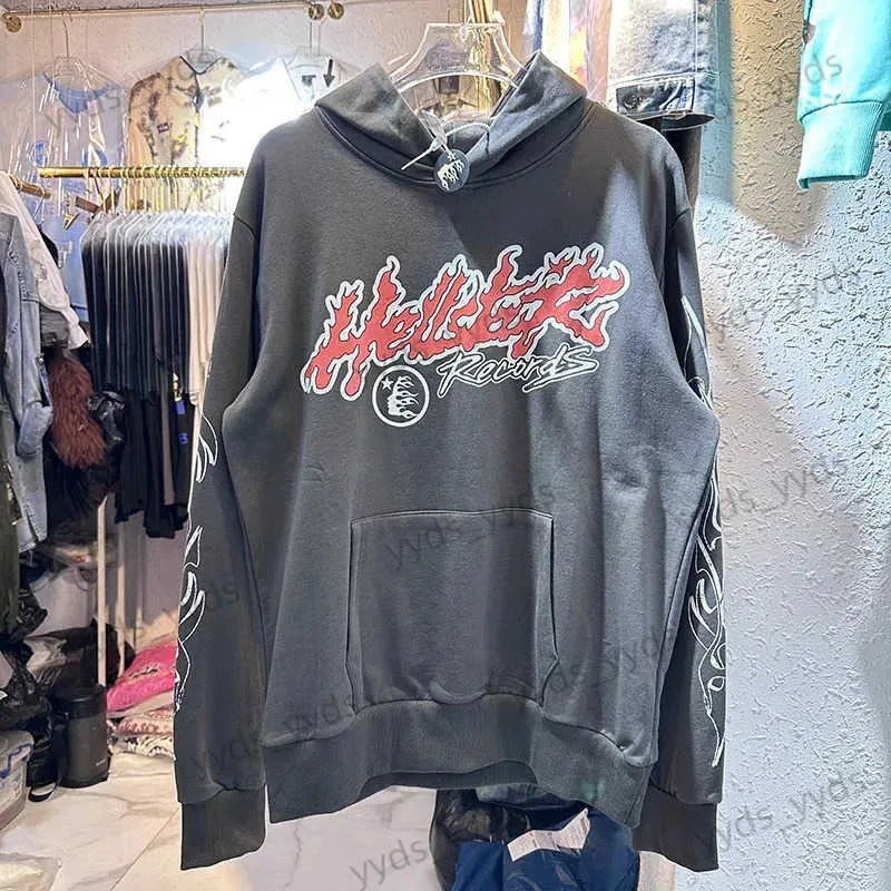 Herrtröjor tröjor hellstar grå vintage tvätt fram och bakbrev graffiti tryck high street 1 1 överdimensionerade par sport hoodie t231123