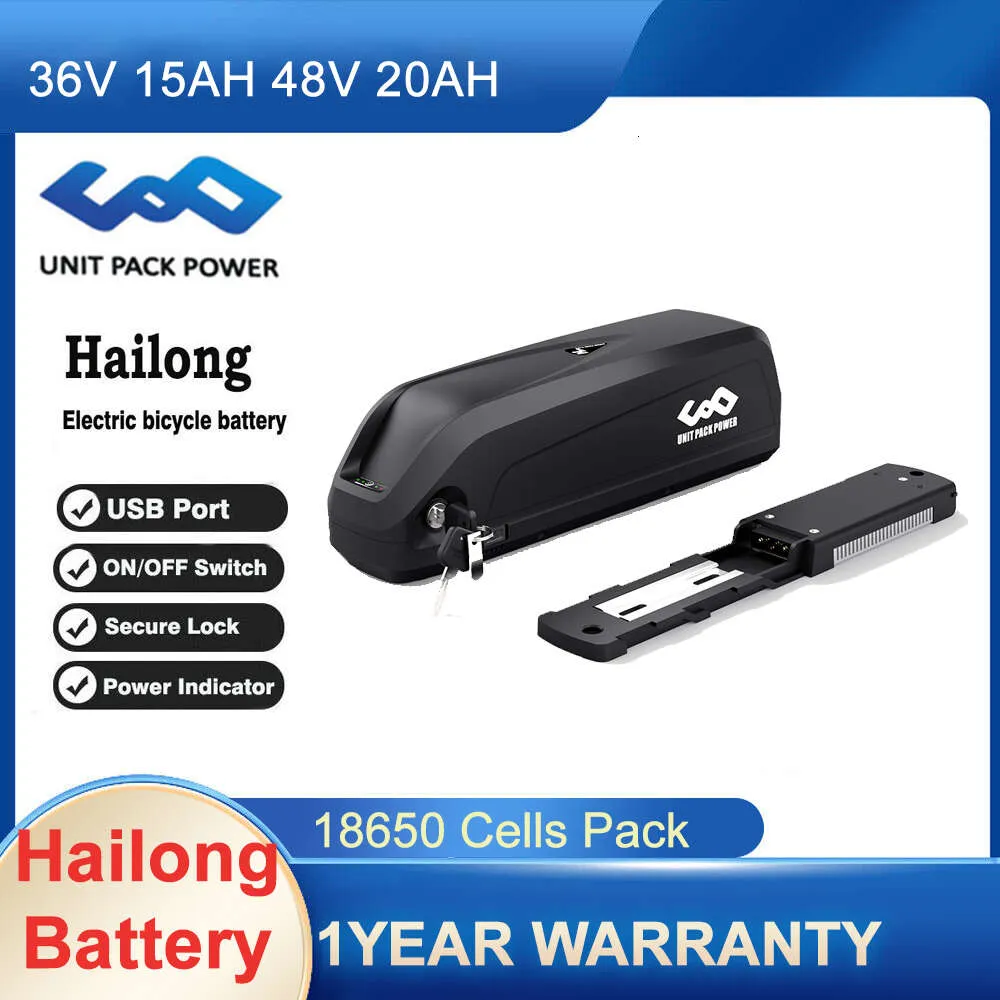 EBike Battery Hailong 18650 Cells Pack 52V 48V 36V 17.5AH Kraftfullt litiumbatteri med laddare för 200W-1000W Electric Bicycle