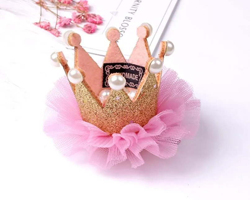 Cute Tiaras Christmas Gift Lovely Baby Hair Clips Pearl Rhinestone Crown Children Hair Accessories 