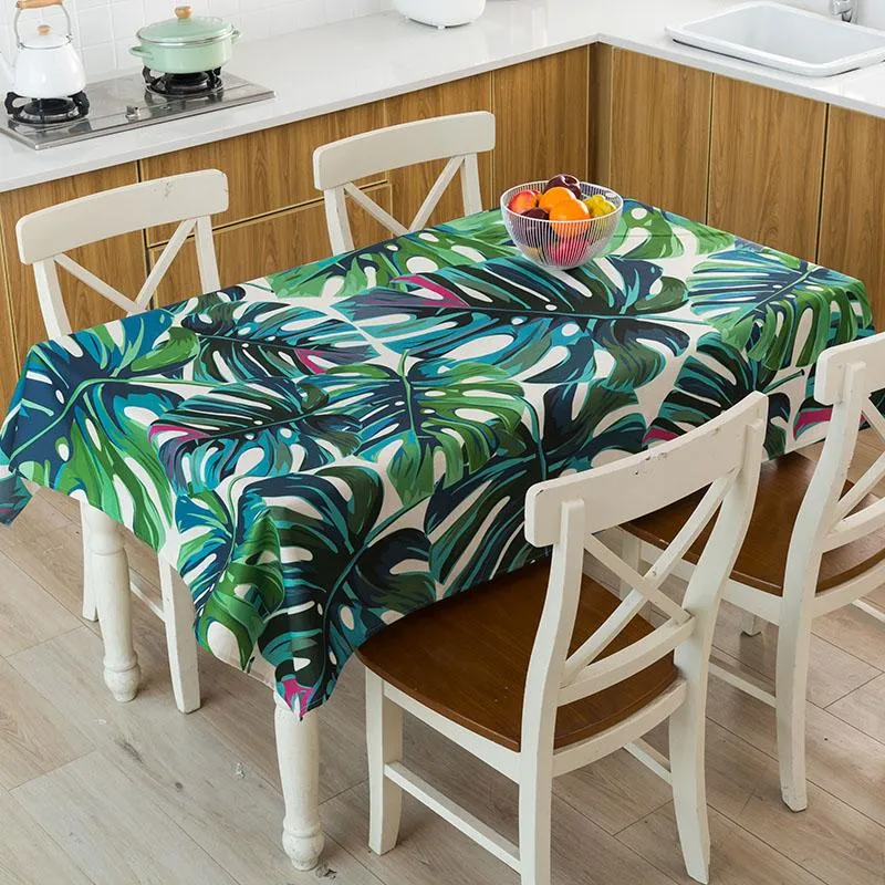 Mantel impermeable de lino para comedor, estampado de plantas tropicales, manteles de algodón, decoración de cubierta para el hogar