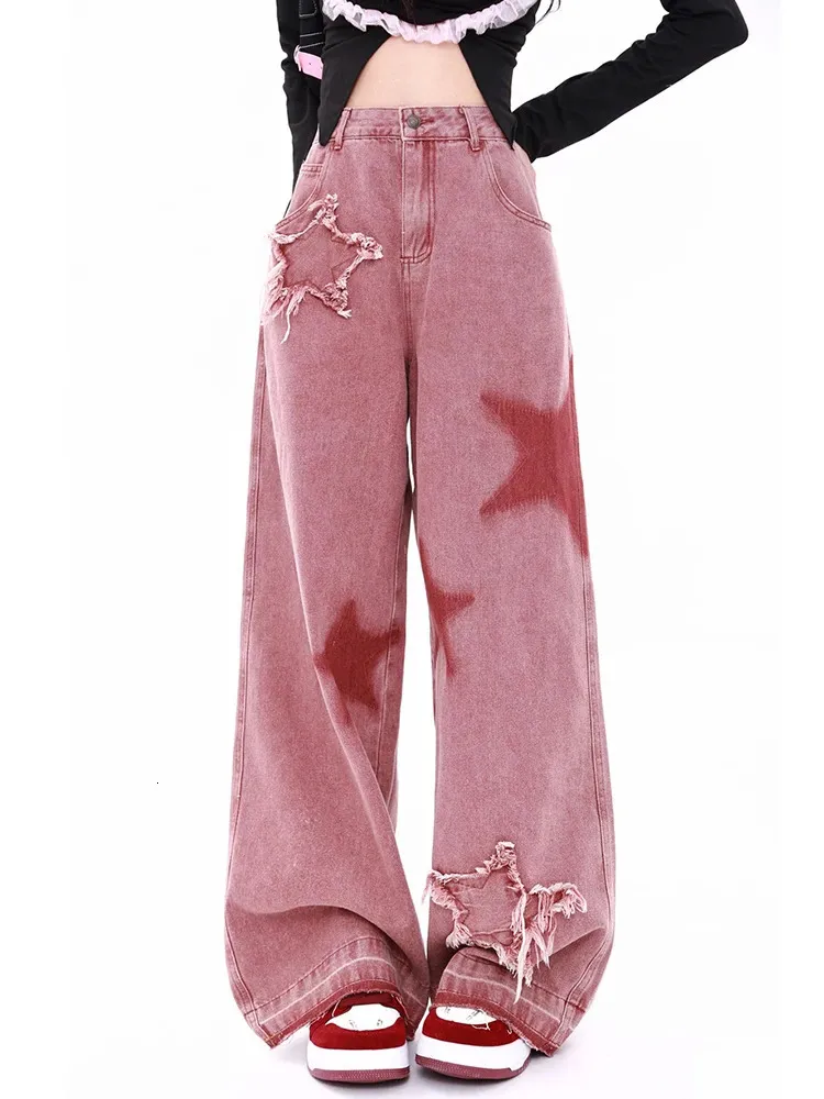 Y2K Red Star Jeans Women's Retro Korean Baggy Denim Pants, High Waist  Streetwear, Loose Wide Leg Trousers Autumn Fashion