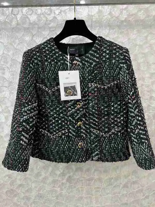 Giacche da donna Designer Autunno e Inverno Nuovo stile francese Celebrity Cappotto corto con catena in metallo elegante e intellettuale K7DI