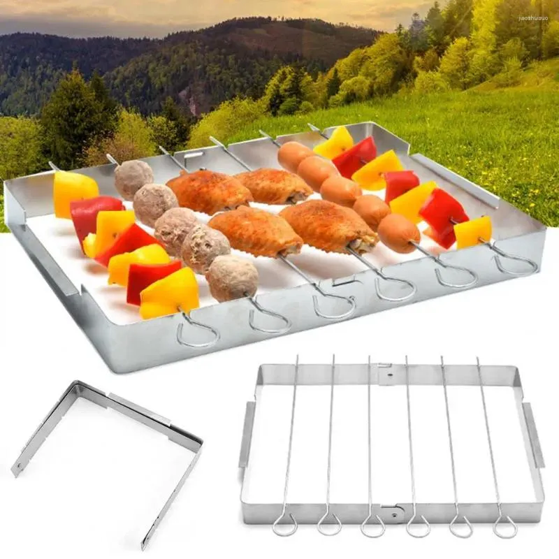 Strumenti 1 Set teglia da forno pieghevole spiedino griglia per barbecue in acciaio inossidabile barbecue con spiedini per accessori per la casa da campeggio