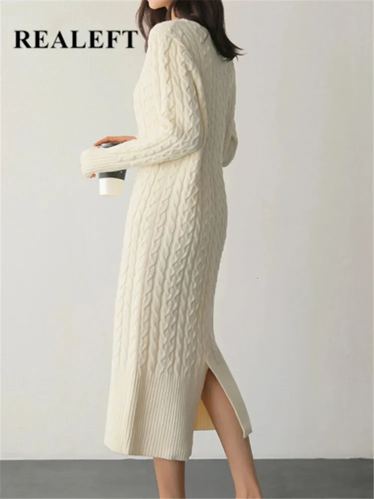 Vestidos casuais básicos realeft outono inverno quente sarja vestido feminino em linha reta o pescoço solto manga longa camisola 231122