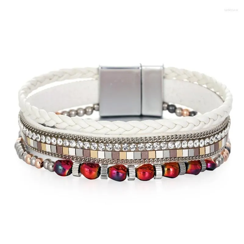 Bracelet 2023 Mode Bracelet En Cuir Pour Femmes Boucle Magnétique Cristal Strass Multicouche Wrap Bijoux